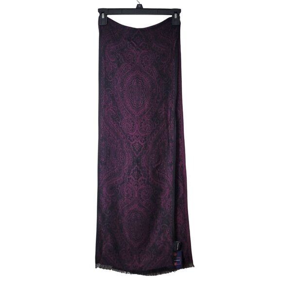NWT - Saddlebred Purple & Black Paisley Scarf 74" Long 12.25" Wide Frayed Ends P - Picture 4 of 15